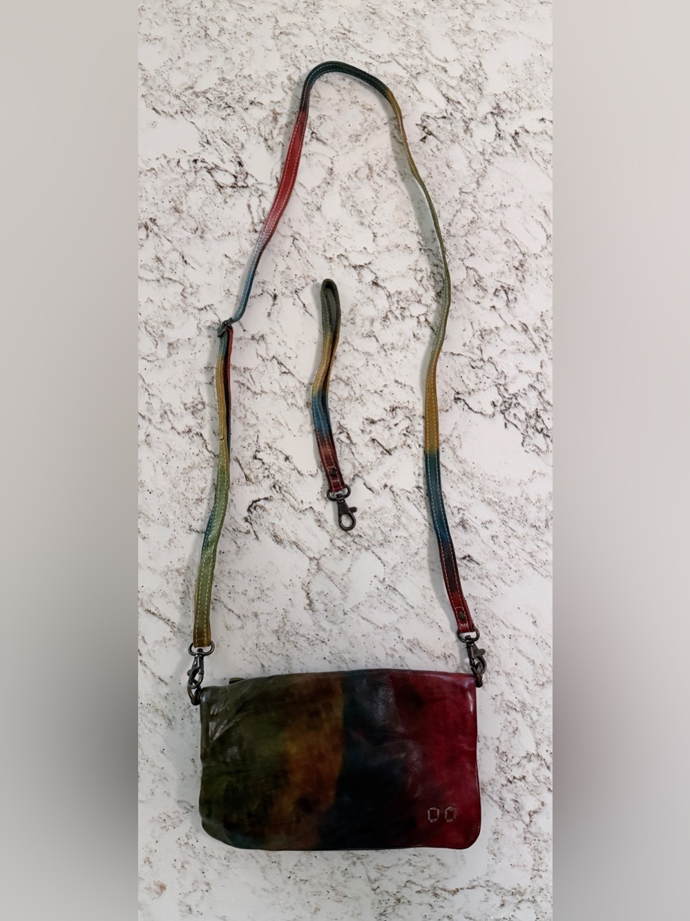 Bed Stu Multicolor Tie-Dye Leather Crossbody Bag w/Wristlet Strap